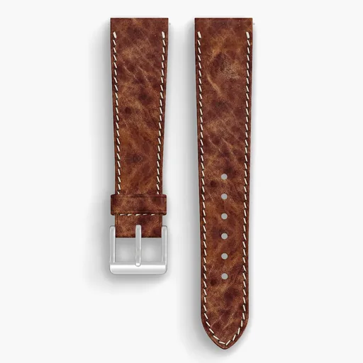 Bronze Derby Lined Watch Strap - handmade Horween leather, both halves grain side up, with the buckle fitted