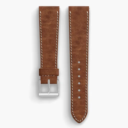 Brown Cypress Lined Watch Strap - handmade Horween leather, both halves grain side up, with the buckle fitted