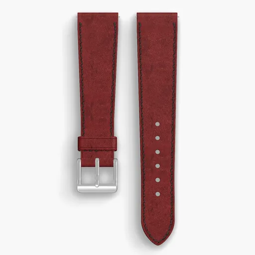 Burgundy Cypress Lined Watch Strap - handmade Horween leather, both halves grain side up, with the buckle fitted