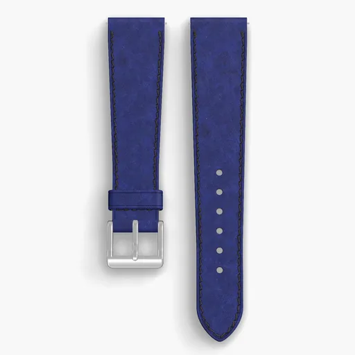 Cobalt Derby Lined Watch Strap - handmade Horween leather, both halves grain side up, with the buckle fitted