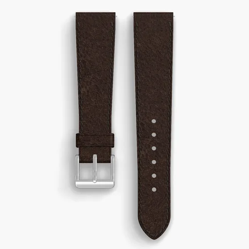 Dark Brown Aspen Lined Watch Strap - handmade Horween leather, both halves grain side up, with the buckle fitted