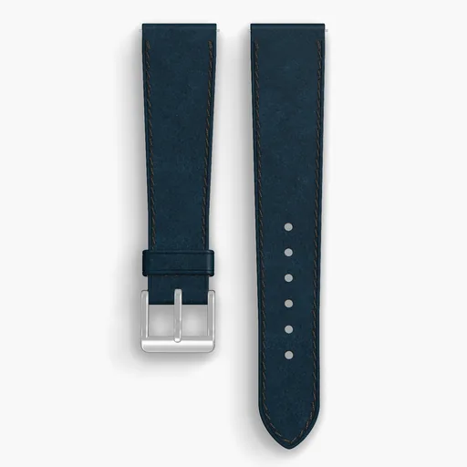 Denim Shell Cordovan Unlined Watch Strap - handmade Horween leather, both halves grain side up, with the buckle fitted