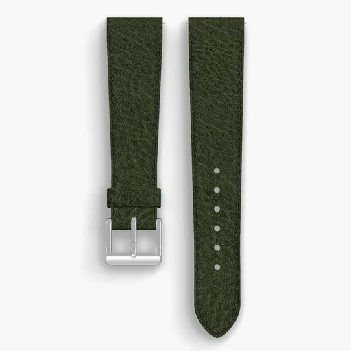 Green Aspen Lined Watch Strap - handmade Horween leather, both halves grain side up, with the buckle fitted