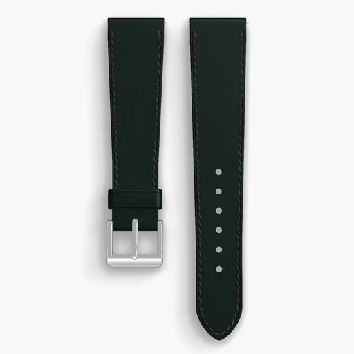 Green Shell Cordovan Unlined Watch Strap - handmade Horween leather, both halves grain side up, with the buckle fitted