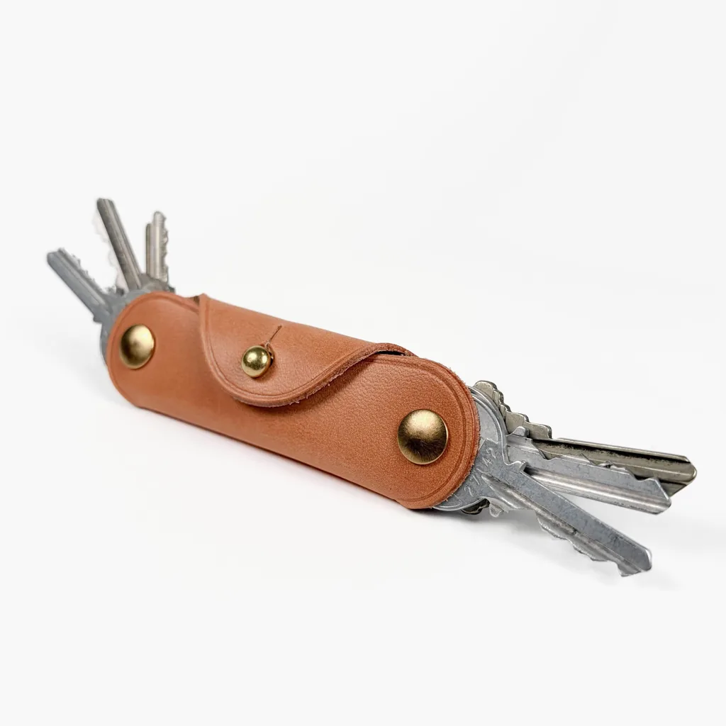 Natural Harness Swiss Knife Key Case - handmade Wickett & Craig leather, with the keys fanned out