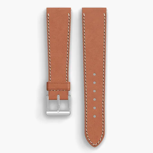Natural Shell Cordovan Unlined Watch Strap - handmade Horween leather, both halves grain side up, with the buckle fitted