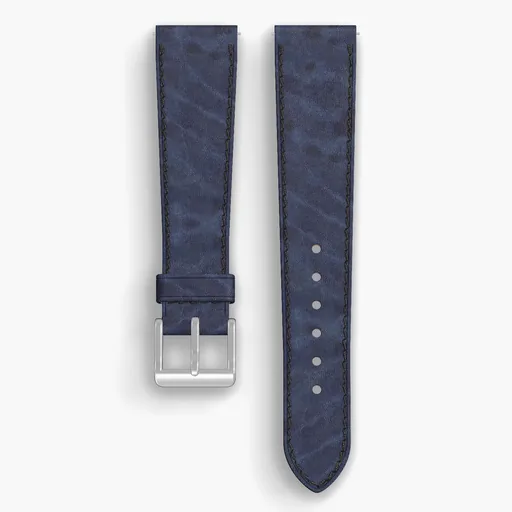 Navy Cypress Lined Watch Strap - handmade Horween leather, both halves grain side up, with the buckle fitted