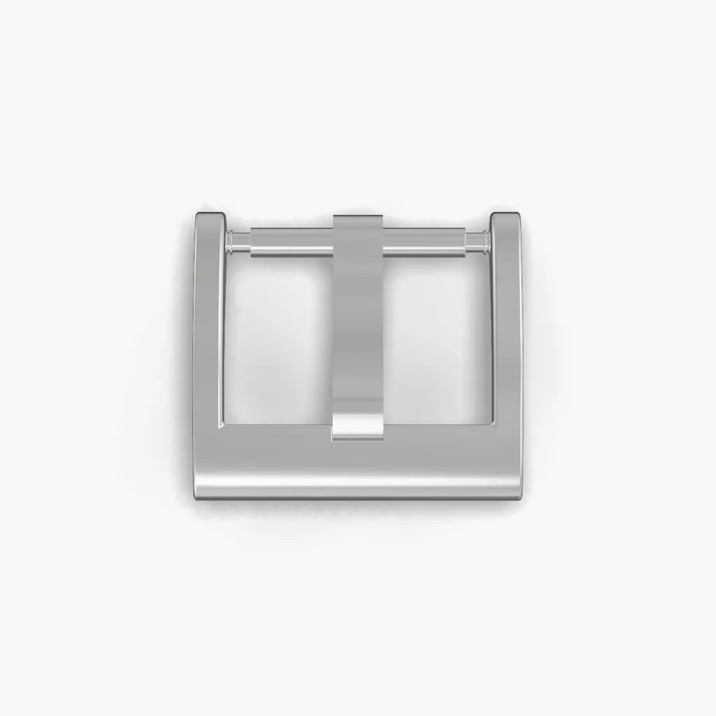 Stainless Steel Field Watch Buckle - watch strap hardware, straight on, with both spring bars fitted