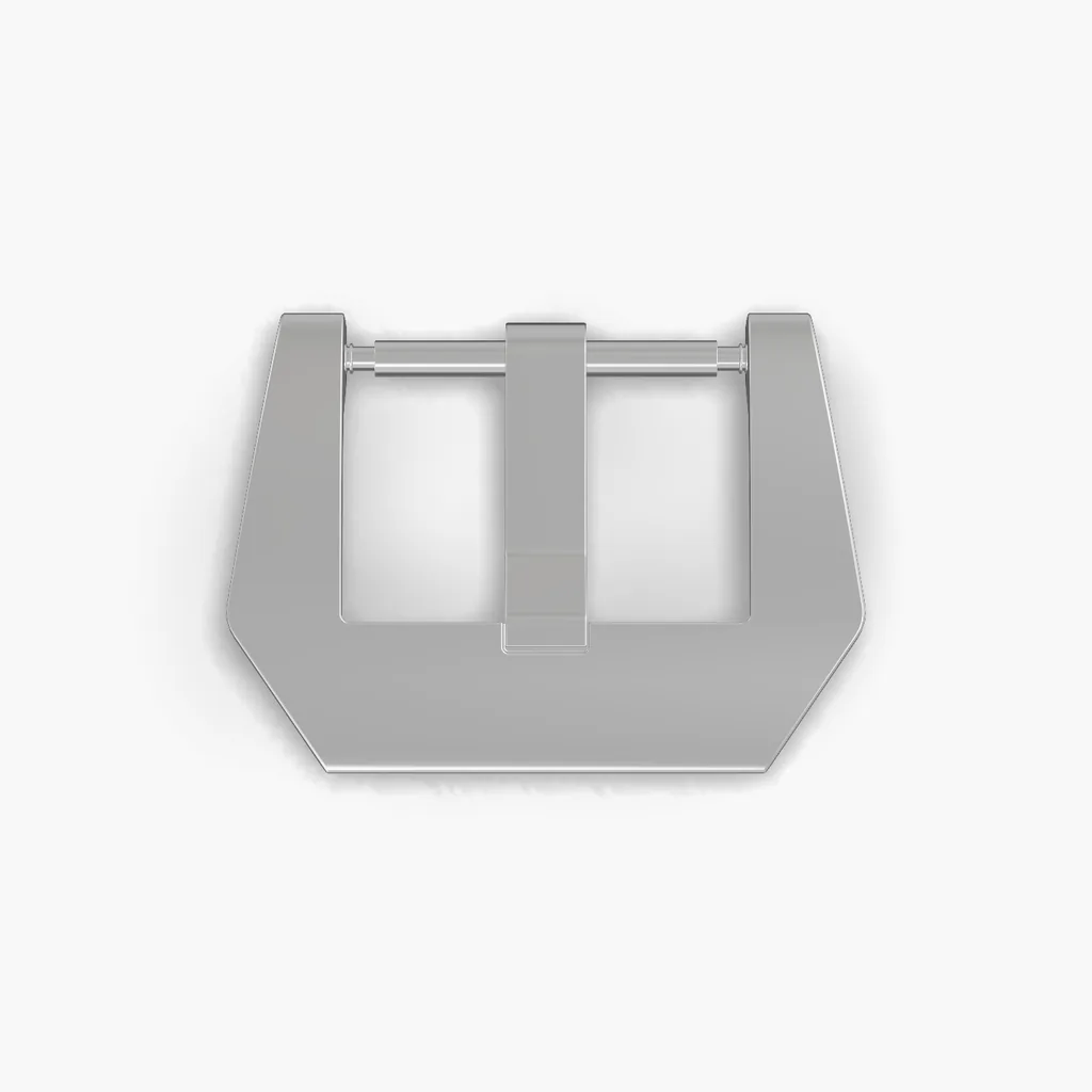 Stainless Steel Pre-V Watch Buckle - watch strap hardware, straight on, with both spring bars fitted