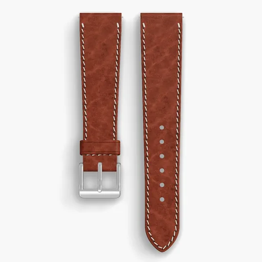 Tan Chromexcel Lined Watch Strap - handmade Horween leather, both halves grain side up, with the buckle fitted